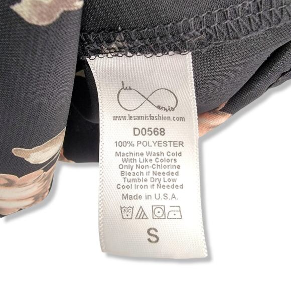 Leis Amis Black Floral Ruffle Sleeve Mini Dress‎ Size Small - Picture 5 of 10